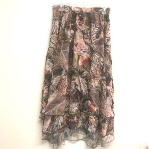 NWT Jorli Circle Skirt Foliage EU 36 GB 10 US 6 Layered High low lined Brown Whi